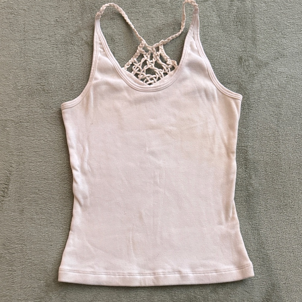 Sky White Crochet Back Tank Top